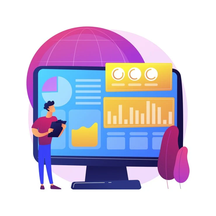 A person holding a clipboard is analyzing data on a large computer monitor displaying graphs and charts.تقاطعات حركة المرور Intersection Traffic Counts