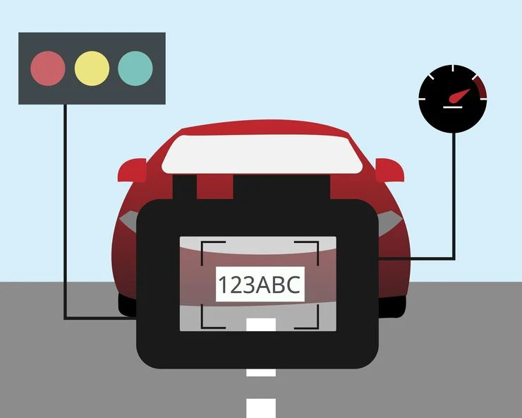 red yellow green light indignation with car and speed meter capture number plate Turning Movement Counts تورنينج حركة عد