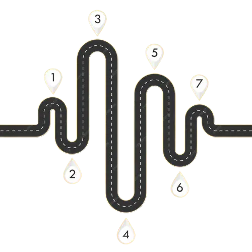A diagram showing a winding road with seven numbered markers along the path.تقاطعات حركة المرور Intersection Traffic Counts