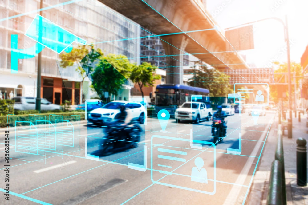 City street with traffic flow analysis for Traffic Counting Road Surveys.