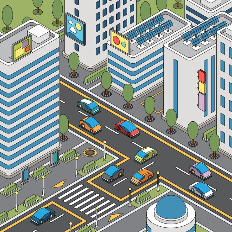 Colorful city street with diverse Traffic Count