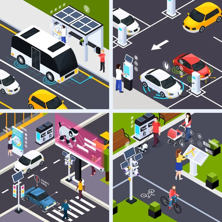 Pedestrian Counting Traffic Counter technologies in urban scenarios with people and vehicles.