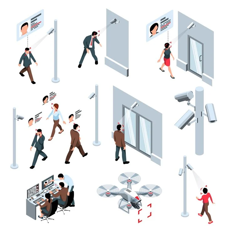 An isometric illustration depicting various scenarios of traffic counting services and traffic counters in action.
